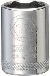 DeWALT DWMT86112OSP Hand Socket, 13 mm Socket, 1/4 in Drive, 6-Point, Vanadium Steel, Polished Chrome